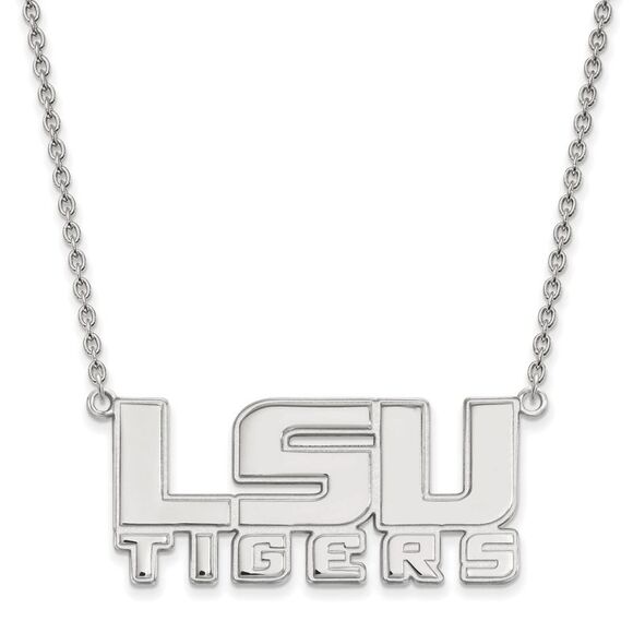Sterling Silver Louisiana State Large LSU Tiger Pendant Necklace